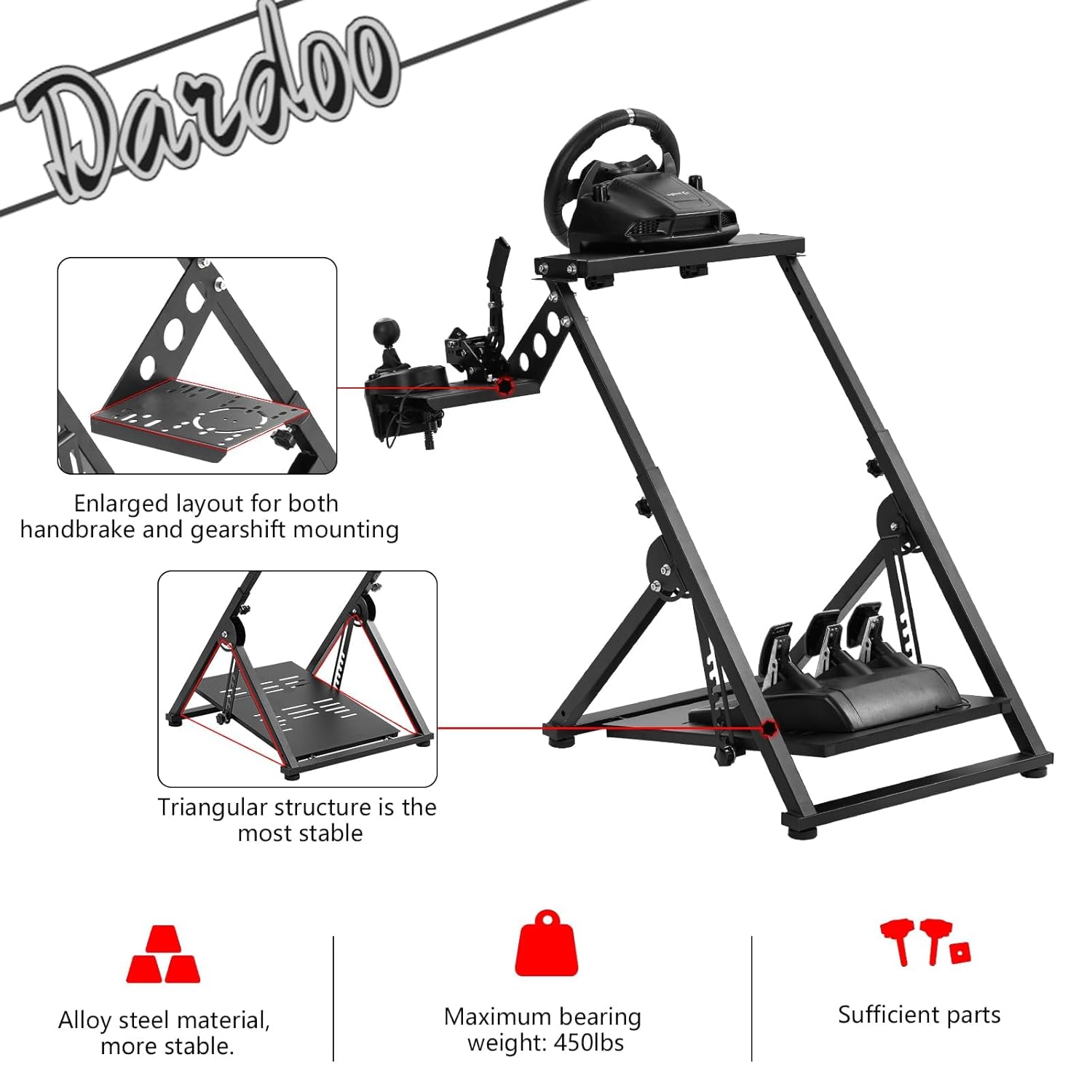 Dardoo X Shape Foldable Racing Wheel Stand Fit for Logitech G29 G920 G923 G27 G25 Thrustmaster T248 T300RS TX Adjustable Preinstalled Adjustable Steering Wheel Stand Excluding Electronic