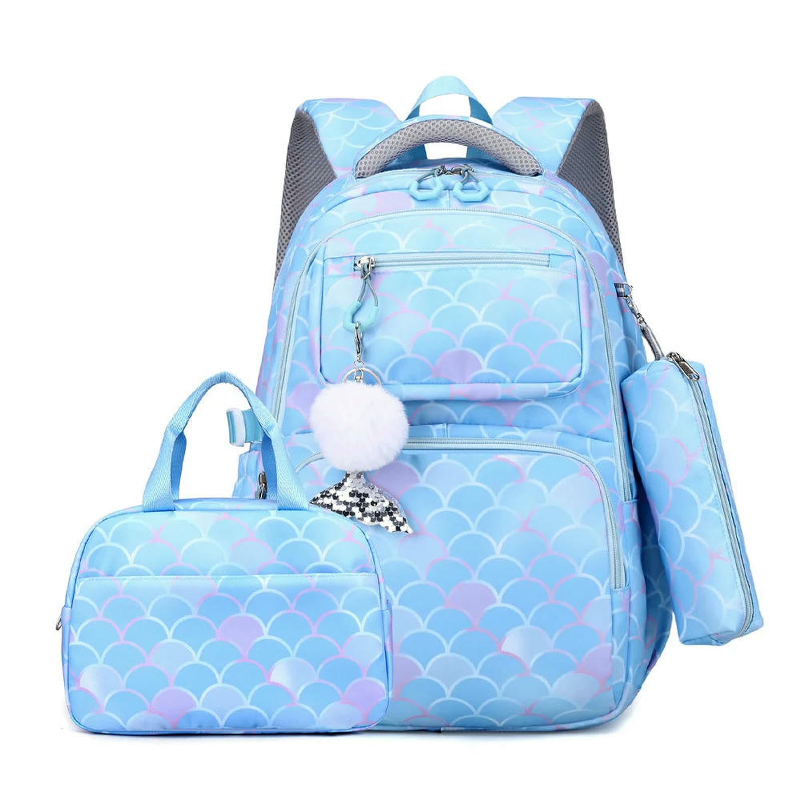 Zaino Porta pc 3pcs Set Zaino con Ciondolo Sirena Impermeabile Borse da Scuola da Scuola per Bambini Busso-04