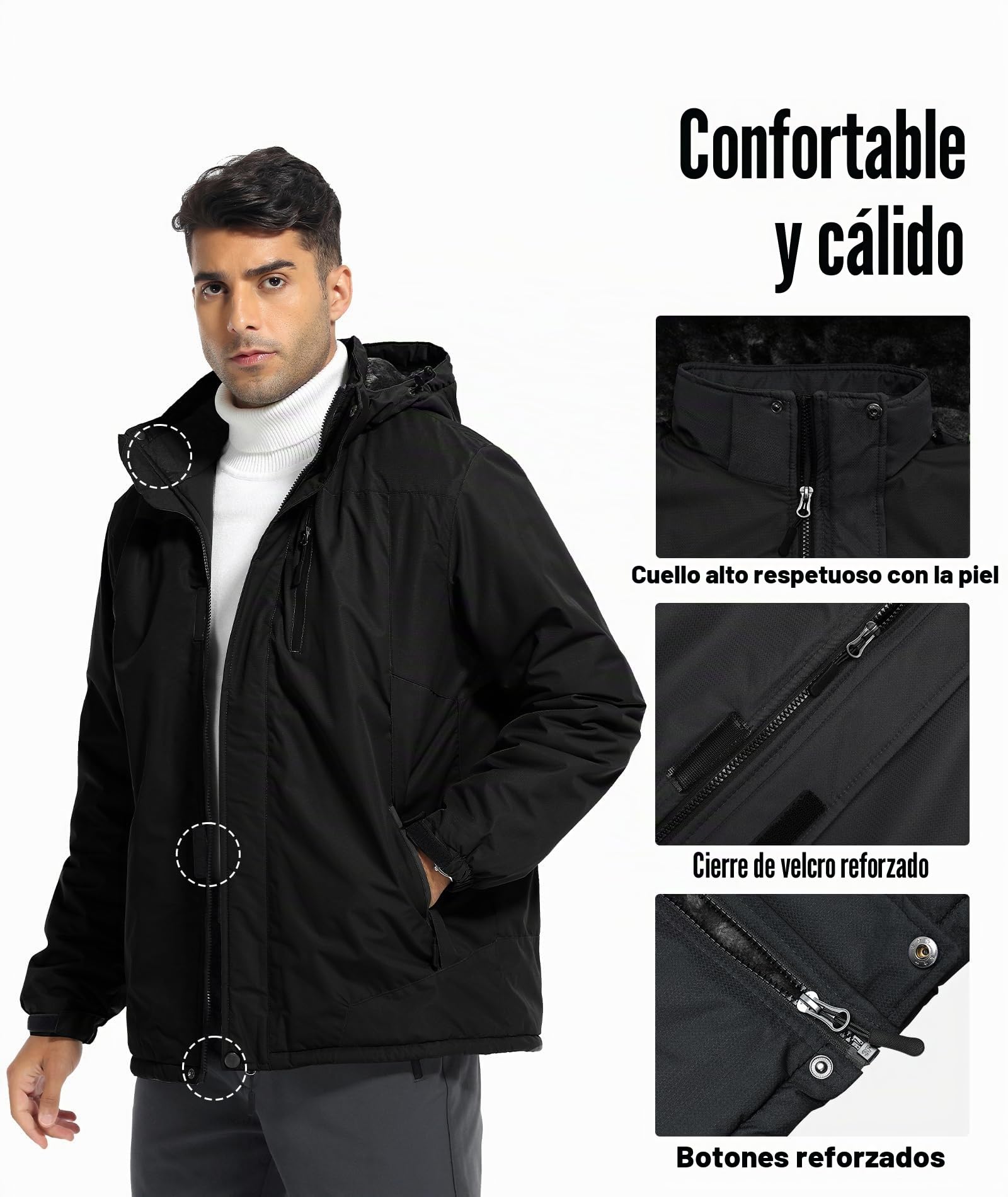 Zoofly Chaqueta Esquí Impermeable Hombre Invierno Montaña Parka con Capucha Desmontable