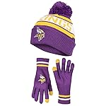 Ultra Game NFL Official Adults Unisex Super Soft Winter Beanie Knit Hat with Extra Warm Touch Screen Gloves, Minnesota Vikings, Team Color 1, 1SIZE