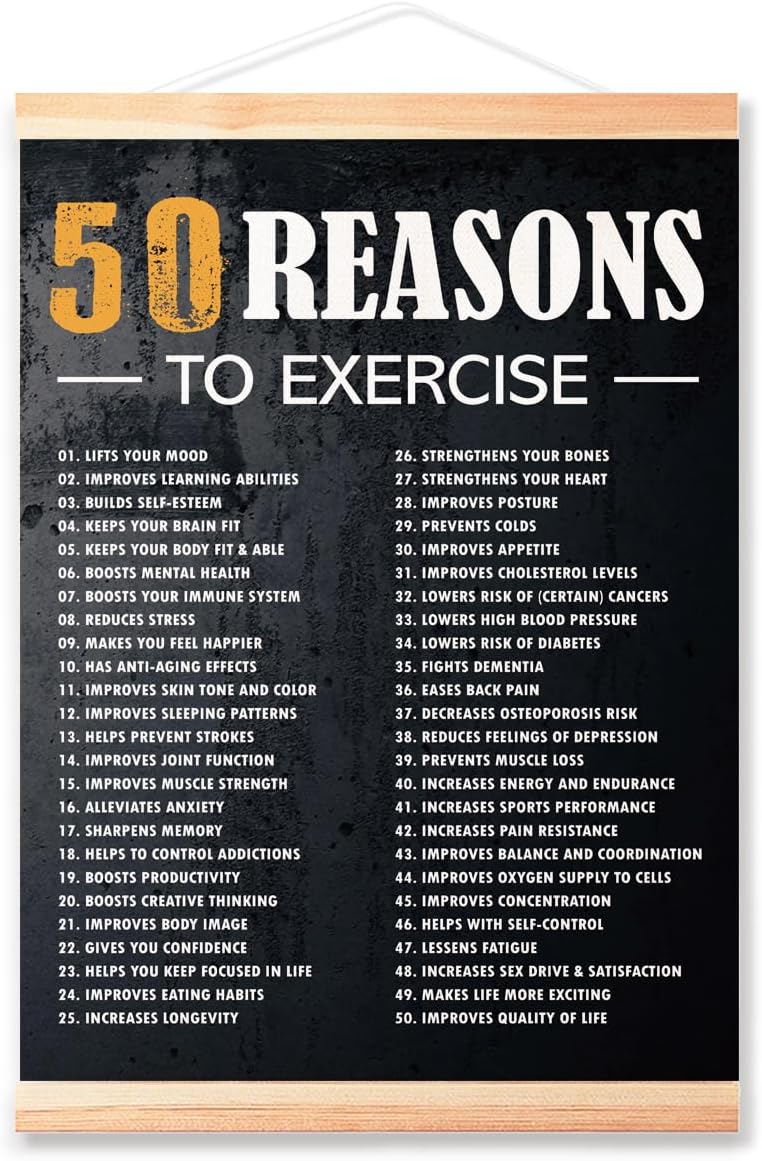 Ybqhd 50 Reasons To Exercise Poster Hanger Frame Wall Art,Inspirational Quote Wall Art Canvas Hanging Wall Decor for Home Office Gym Classroom 12''x16''