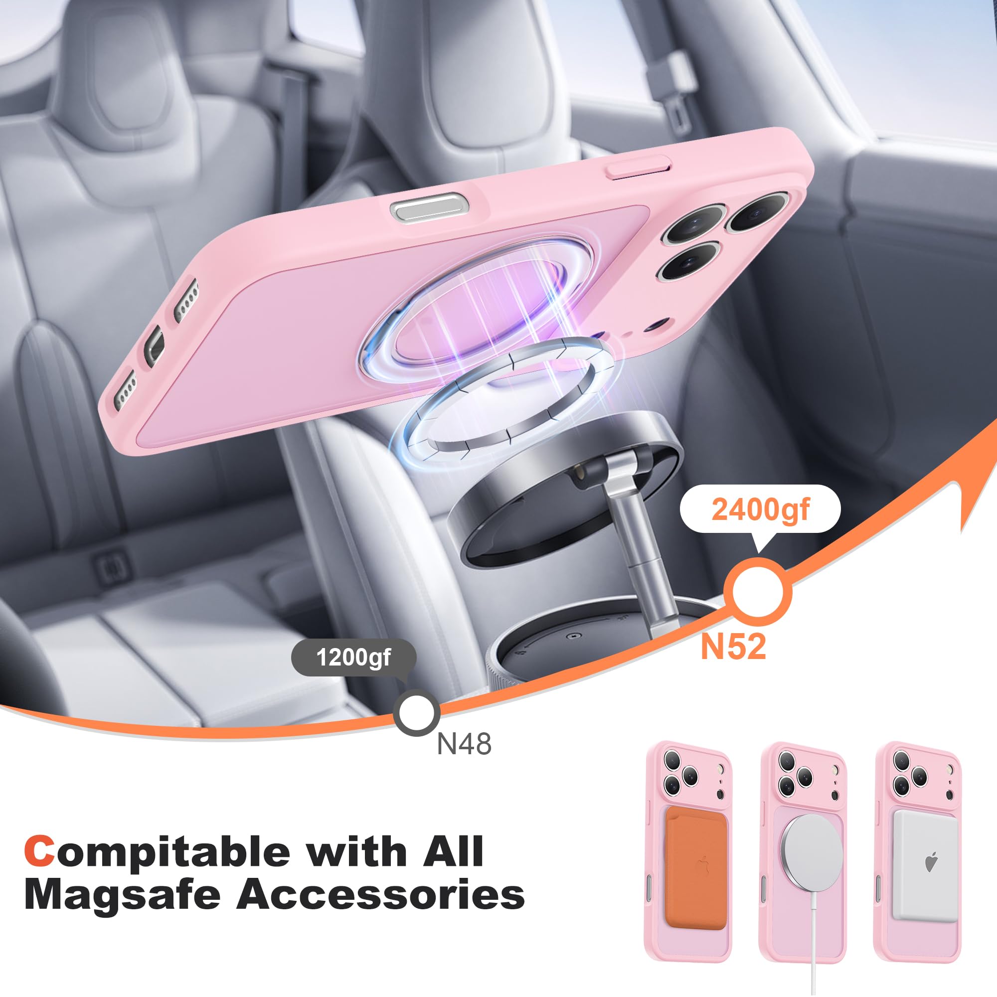 Custodia magnetica per iPhone 17 Pro 16 cm, rosa | Supporto magnetico ad anello, compatibile con Mag-Safe, protezione di grado militare, custodia sottile traslucida opaca per