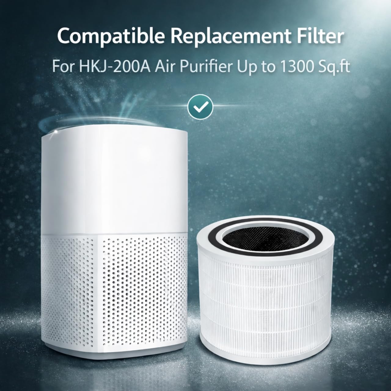 Nispira Replacement Filter Compatible with Humsure HKJ-200A Air Purifier, 3-Stage Filtration System with Activated Carbon & True HEPA, 360° Cylindrical Air Filter, 2 Pack