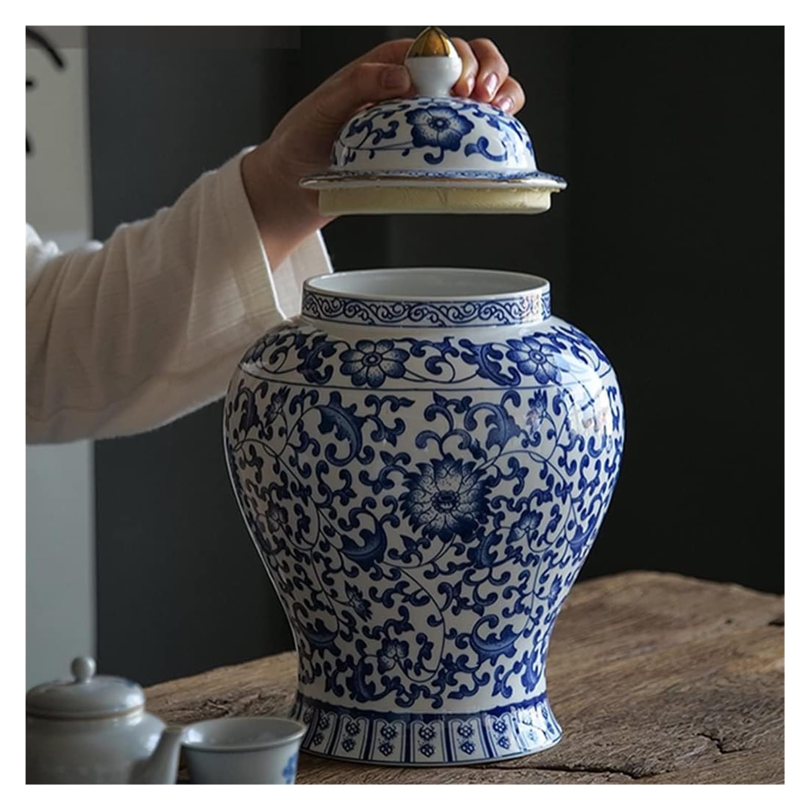 Słoiki z herbatą Ceramiczny słoik na imbir Niebiesko-biały pojemnik na herbatę z pokrywką do wystroju domu, słoik Tradycyjne chińskie emaliowane porcelanowe pojemniki na słoiki do przechowywania C