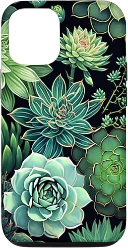 Funda para iPhone 14 Pro Succulent Plant Botanical con estampado floral verde y cactus