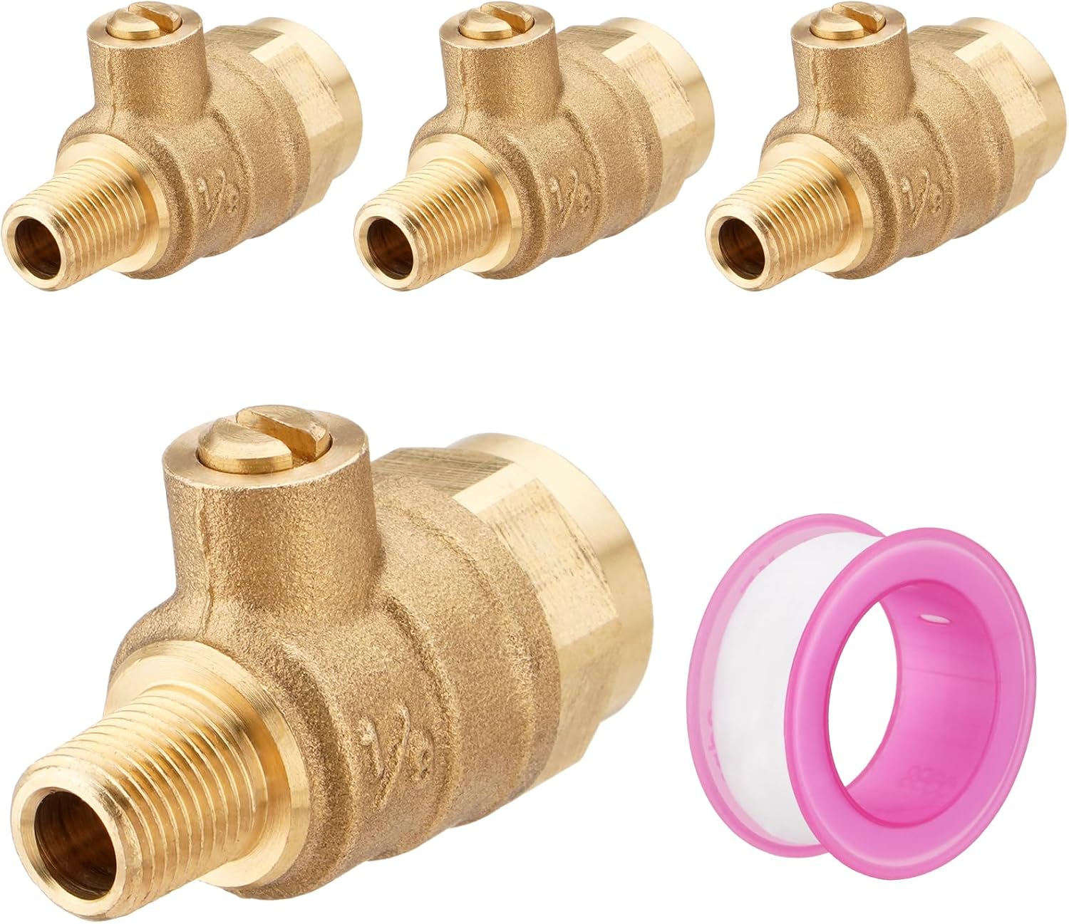 4 PCS 1/8" Male x 1/4" Female Test Cocks with PTFE Tape For Backflow Preventer Valves, Sprinkler Irrigation Systems, Compatible with 1/4" Female Connections