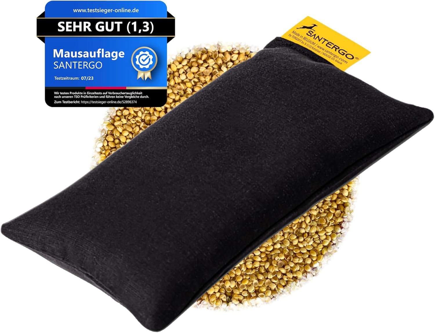 Mouse pad Wrist Rest - Ergonomic Palm Support Made of Organic Millet Chaff, Anti-tendonitis Problem for Computer Mouse, Relieve Wrists, Cushion Support in Black