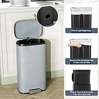 Vista 25 de Arlopu 8 Gallon Step Trash Can, Stainless Steel Garbage Bin, Soft-Close Rubbish Bin with Removable Plastic Inner Bucket, Fingerprint-Proof, Lid Grey