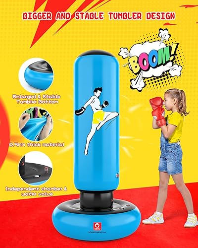 Miniatura 4 de QPAU Kids Punching Bag Toy with Boxing Gloves, 66 Inch Larger Stable Kids Inflatable Boxing Bag Set, Gifts for Boys & Girls Age 6-12, for Practicing