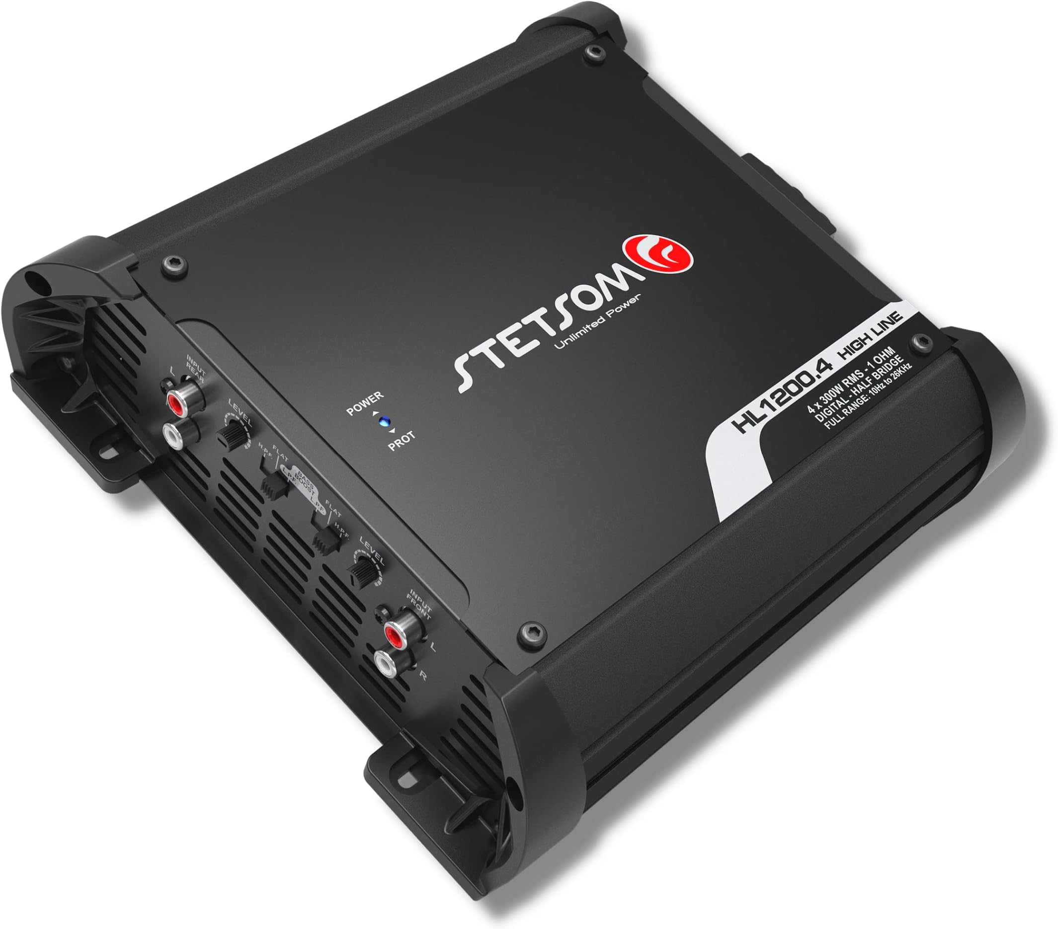 HL 1200.4 1 Ohm Multichannel Stereo Car Audio Amplifier, HL1200.4 1.2K Watts RMS, 4 Channel, 1Ω Stable Full Range HD Sound Quality MD Crossover HPF LPF Bass Boost Front Rear Bridge