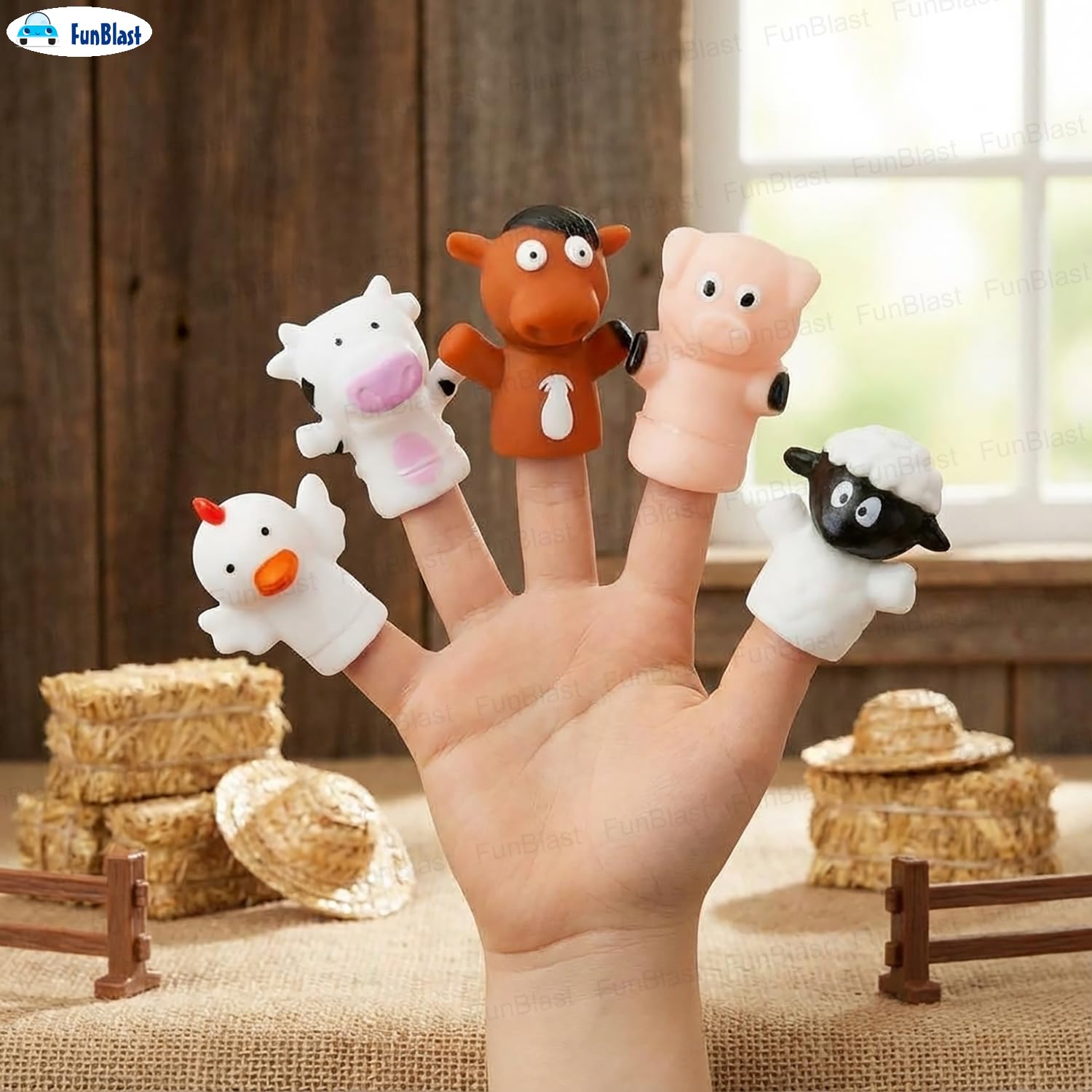 FunBlast Finger Puppets Toys for Kids – Pack of 5 Rubber Animal Puppets Toys for Toddlers, Washable Finger Puppets for Toddlers, Colorful Storytelling Puppet Toy Kids – Random Design (Farm Animal) 4