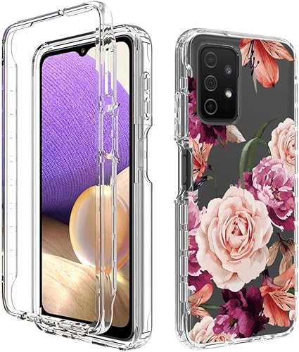 Miniatura 6 de Funda para Galaxy A32 5GM32 5G SM-A326 con protector de pantalla de vidrio templado, diseño floral a prueba de golpes, carcasa protectora de cuerpo