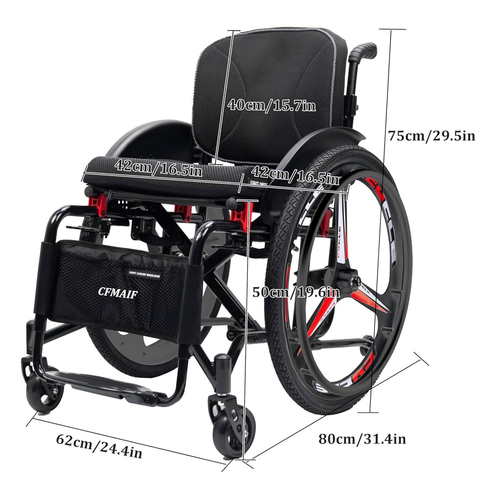 Terenowy Sportowy Wózek Inwalidzki – Ręczny, Aluminiowy Model Samojezdny SeatWidth:42Cm | Składany (Wygodny W Przechowywaniu I Transporcie), Ergonomiczny Wózek Transportowy; Odpowiedni Dorosłych I Seniorów.
