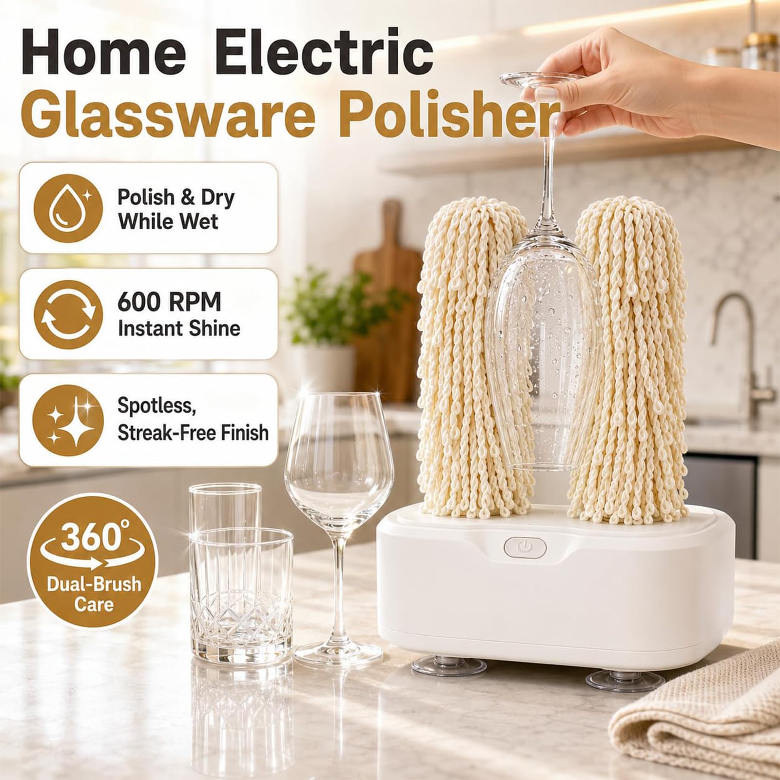 Elektrischer Glaspolierer Für Den Haushalt, Rotierender Weinglaspolierer, Soforttrocknung Mit 600 U/min, Für Bars, Restaurants Und Küchen white