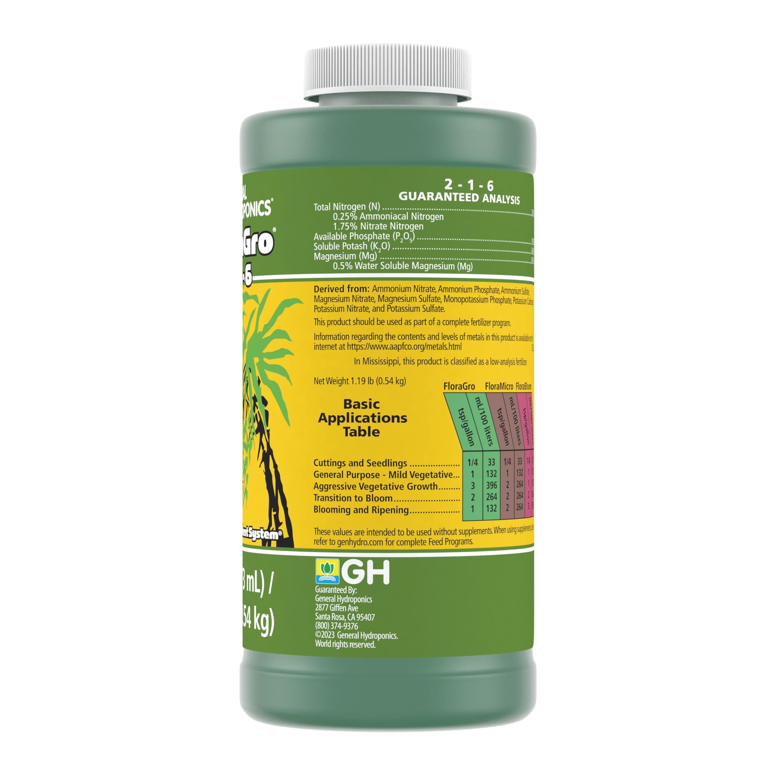 Amazon.co.jp: General Hydroponics FloraGro 2-1-6 植物性食品