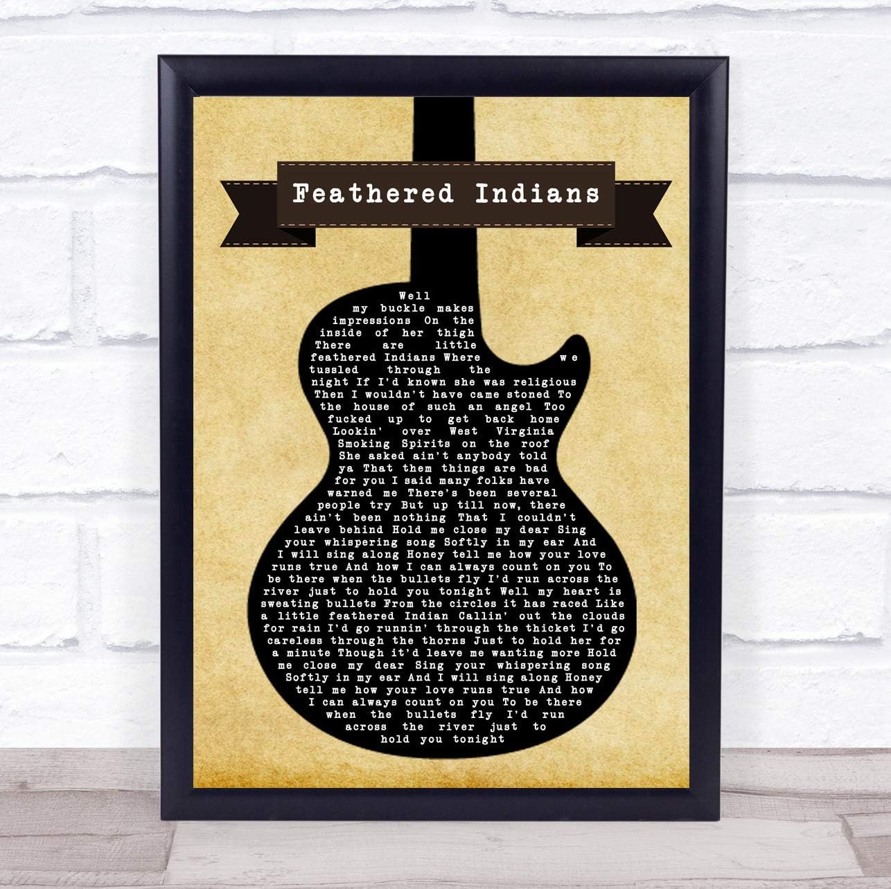 123 BiiUYOO Tyler Childers Feathered Indians Black Guitar Song Lyric Print with Frame 14" x 11" Inches