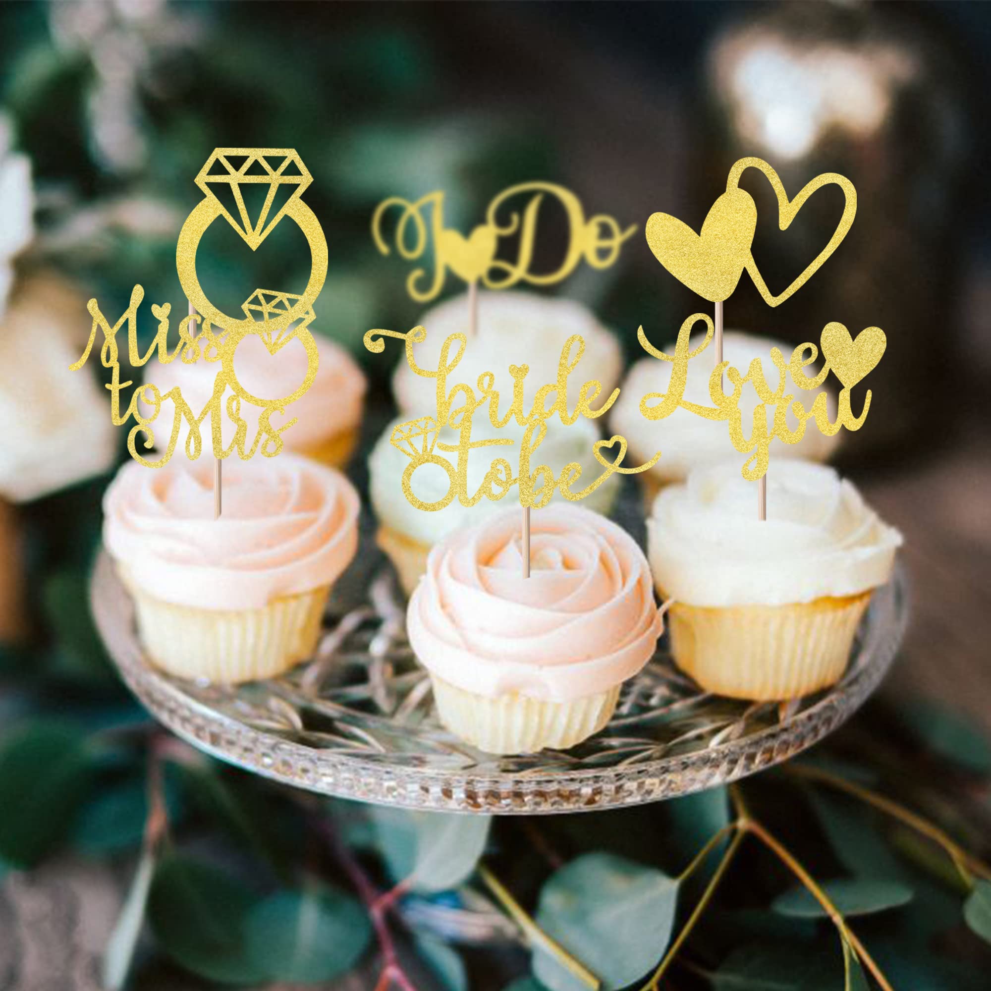 24 Pcs Mr & Mrs Cupcake Toppers Pailletés Rose Gold - Décorations De Gâteau Mariage & Bridal Shower Élégantes