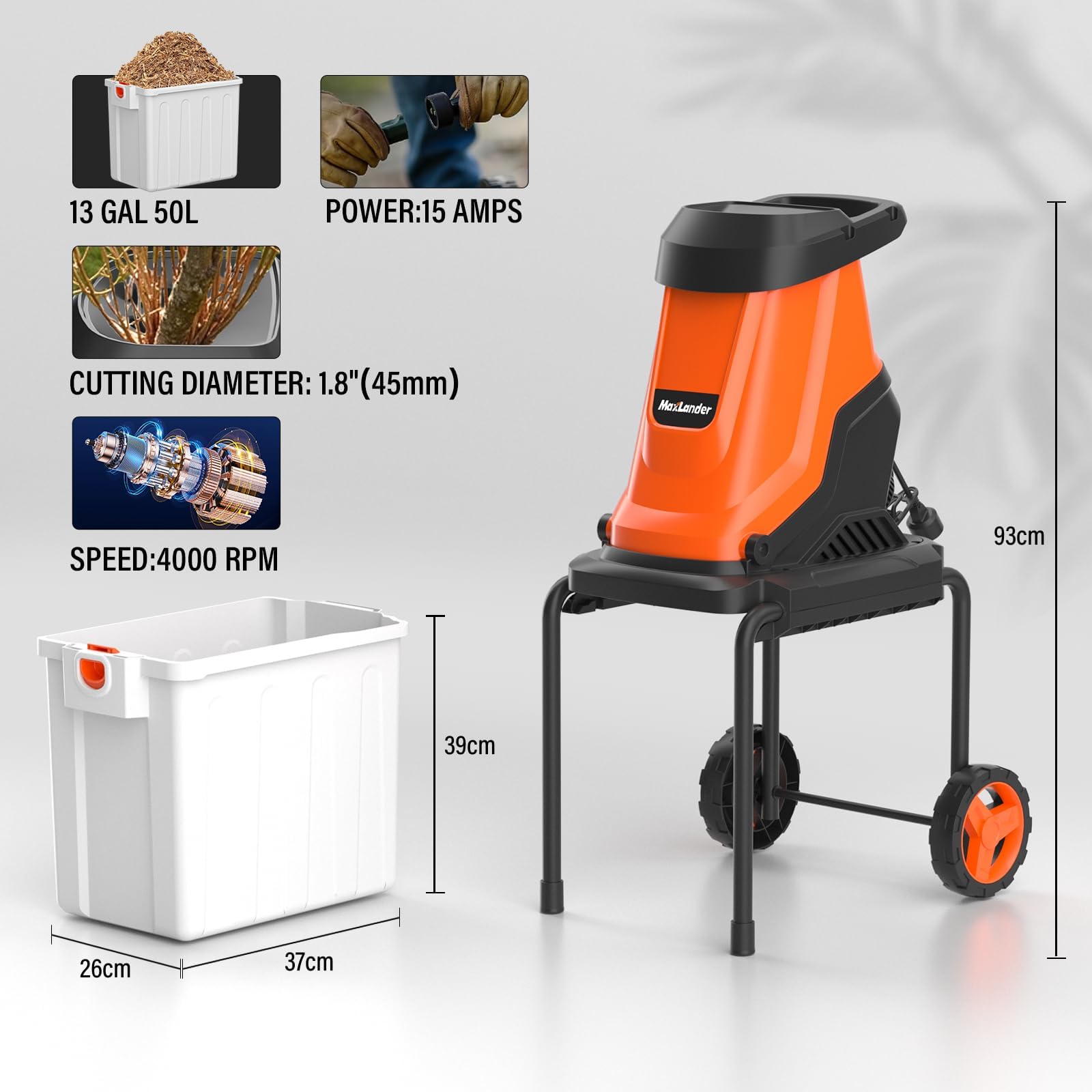 Amazon.com : MAXLANDER 15-Amp Electric Wood Chipper Shredder with