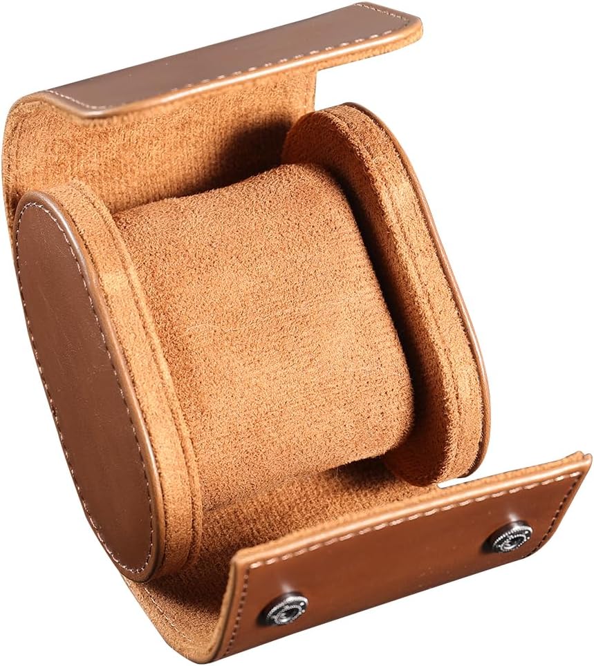 ROSELLE Single Watch Case for Men and Women with Suede Lining - Watch Roll Travel Case - Storage Organizer and Display (Dark Brown)