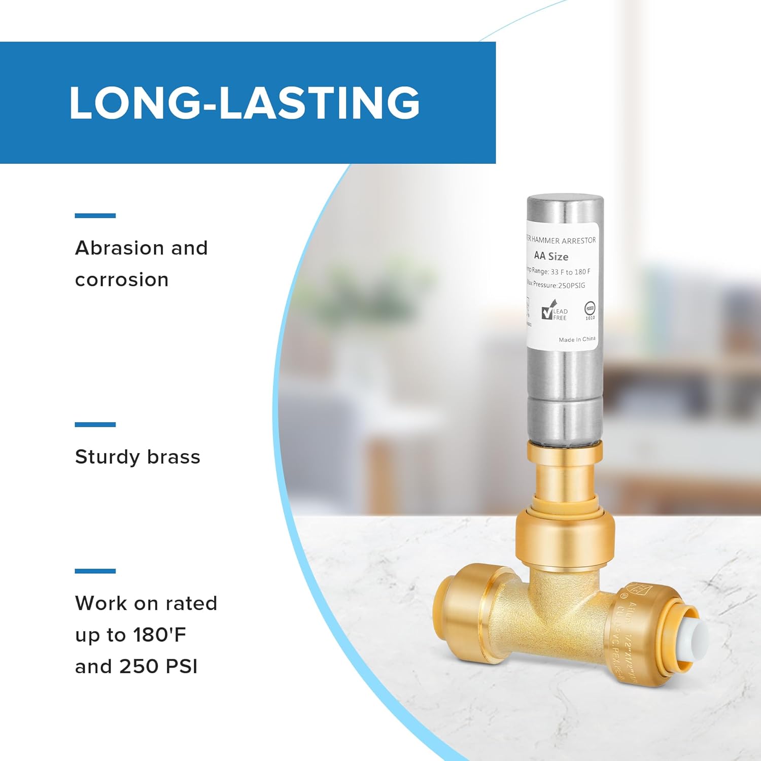 (2-Pack) Yqimtion Push to Connect Water Hammer Arrestor, Tee, 1/2" Pushfit to Connect Pex,Copper,CPVC,PE-RT for Faucet,Dishwasher,Washer Plumbing Connection, Reduce Banging Noise