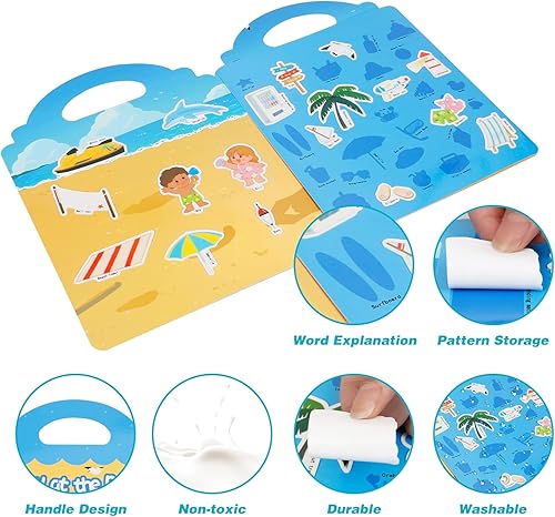 Miniatura 2 de Libro de calcomanías de gelatina de playa para niños de 2 a 4 años, libro reutilizable y silencioso para niños pequeños, actividades de aprendizaje