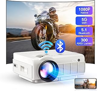 YEZMEK Native 1080P Projector with 5G WiFi and Bluetooth, 15,000 Lumen Mini Portable Projector 4K Supported, Home Movie Projector Compatible with TV Stick Smartphone & Tablet Laptop HDMI USB TF.
