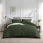 Olive Green Boho Tufted Duvet Cover King Set Vintage Tufts Bedding | Farmhouse Geometric Chevron Stripe Jacquard Embroidery Comforter Cover, Soft Microfiber, Shabby Chic,All Seasons,3 Pieces