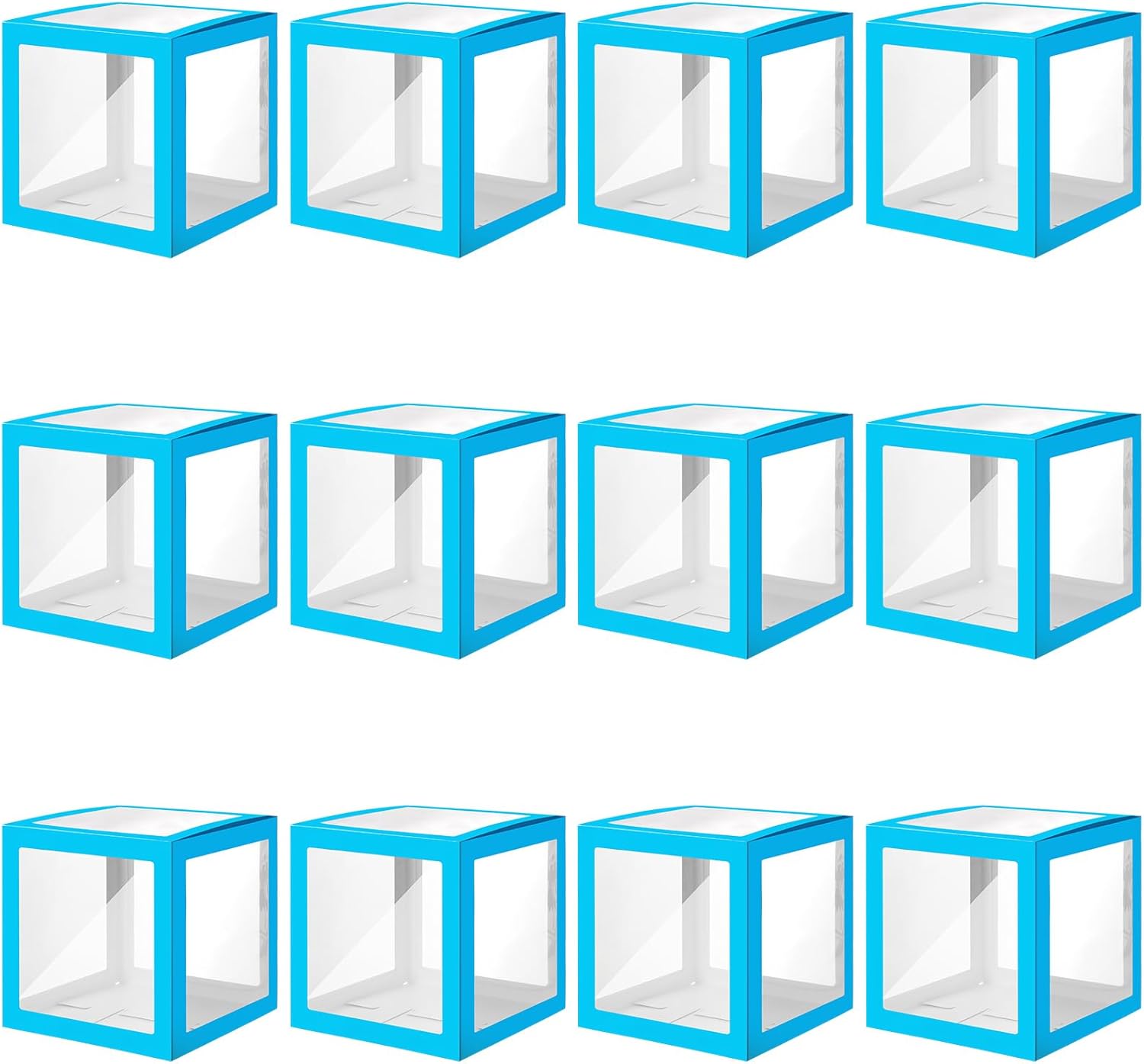 Thyle 12 Pcs Transparent Balloon Boxes Clear Balloon Boxes with 99 Letters for Baby Shower Gender Reveal Grad Birthday Party Bridal Wedding Anniversary Backdrop Decoration (Blue)