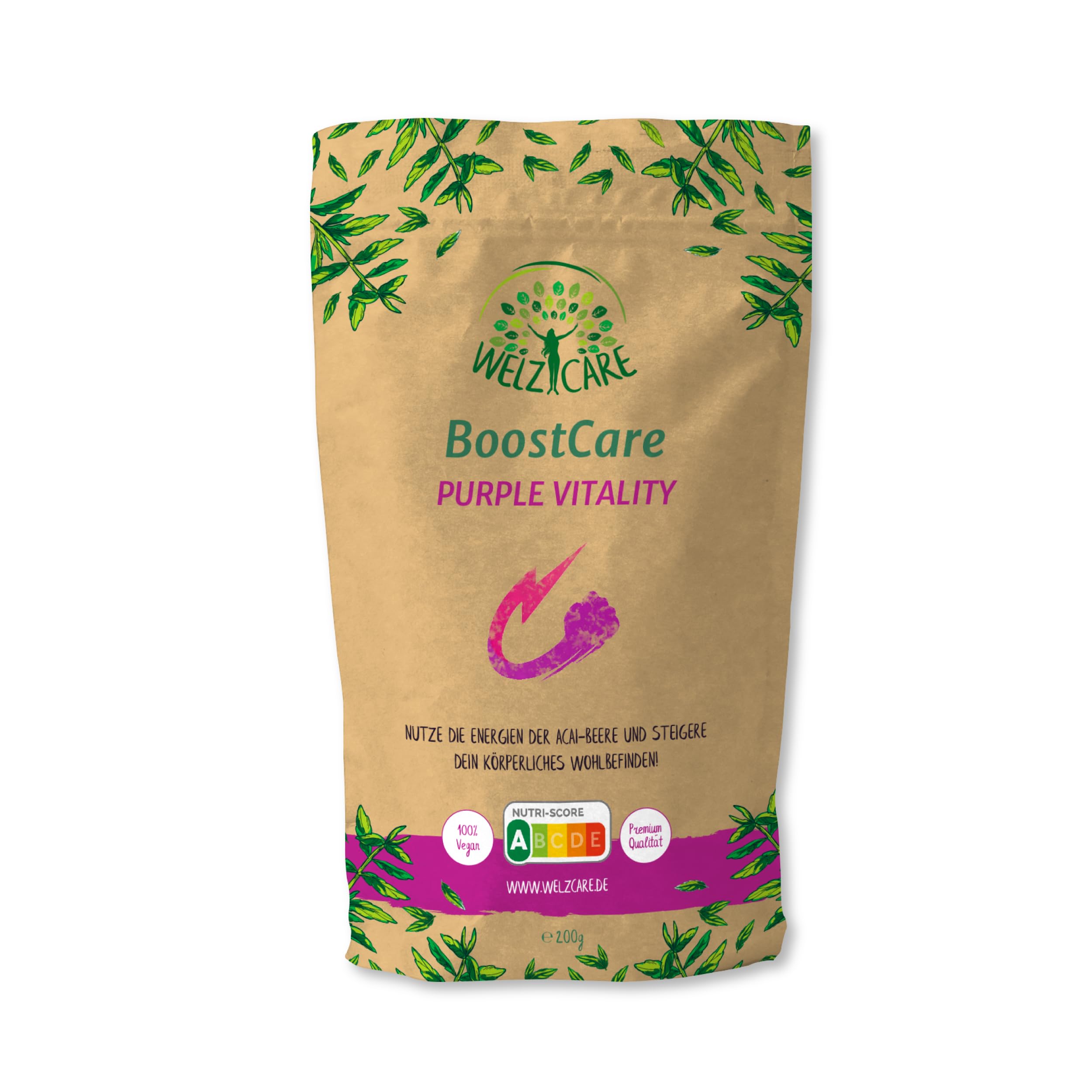 WelzCare BoostCare Purple Vitality Acai Pulver 600 g – feines Acai Beerenpulver für Acai Bowl, Smoothie, Joghurt, Porridge & kreative Rezepte – vegan