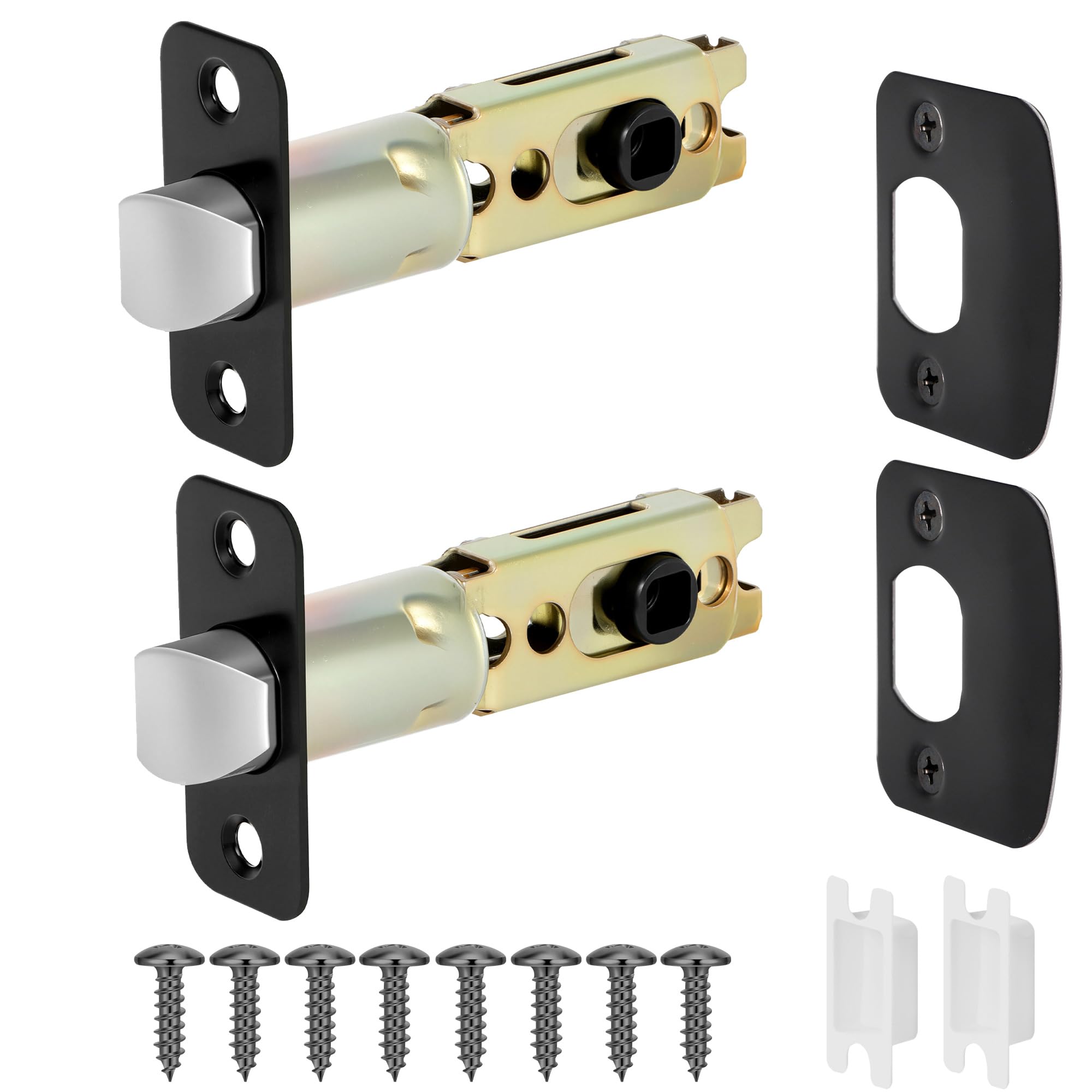 Photo 1 of POFEIKTS 2 Pack Matte Black Door Latch Replacement, 45°Turning Angle Door Lock Replacement Parts, 2-3/8'' or 2-3/4'' Adjustable Backset Deadlatch, Stainless Steel Round Corner Lock Parts