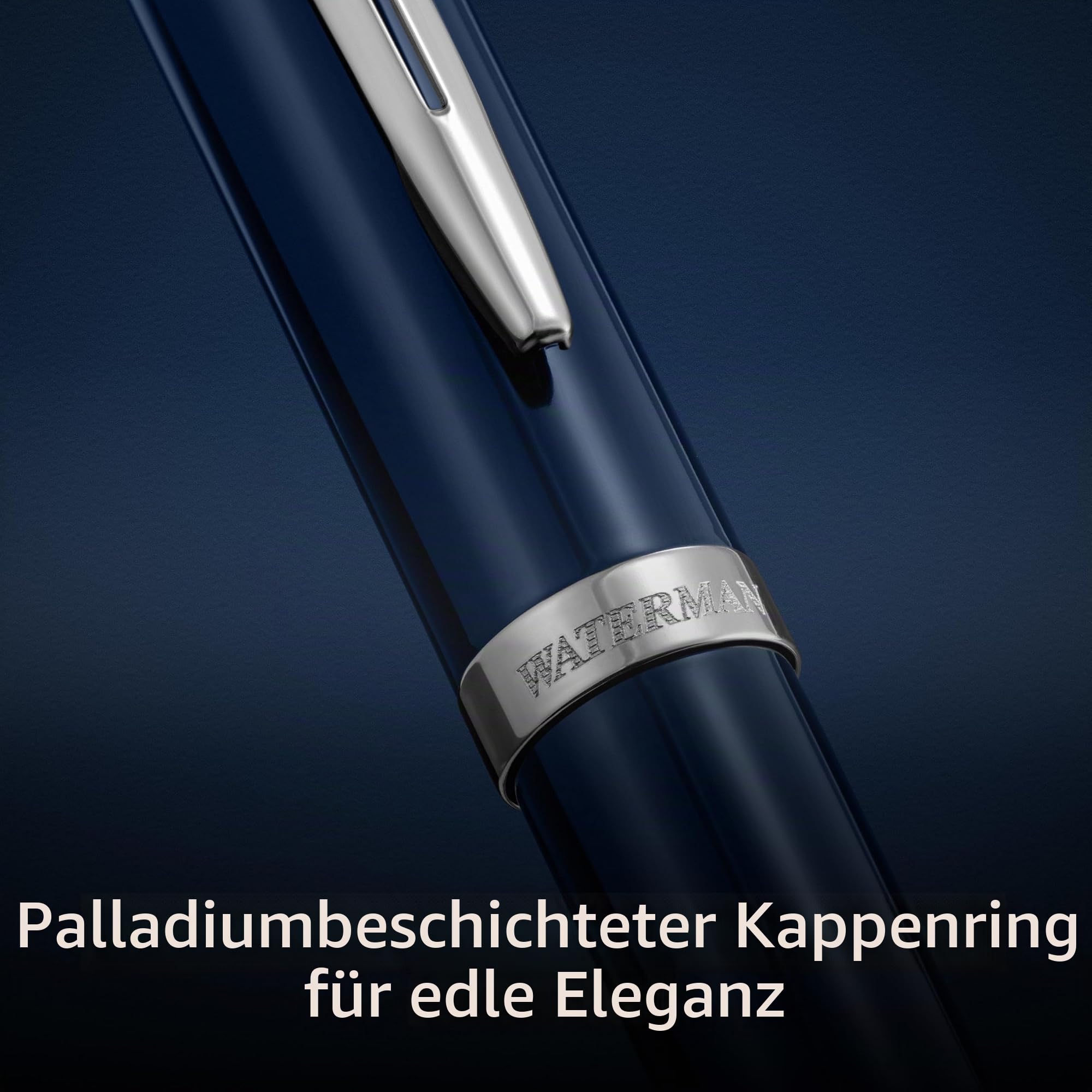 Waterman Impression Füller | Mittlere Feder mit blauer Tintenpatrone | Blauer Lack mit palladiumbeschichtetem Zierrat | Geschenkbox