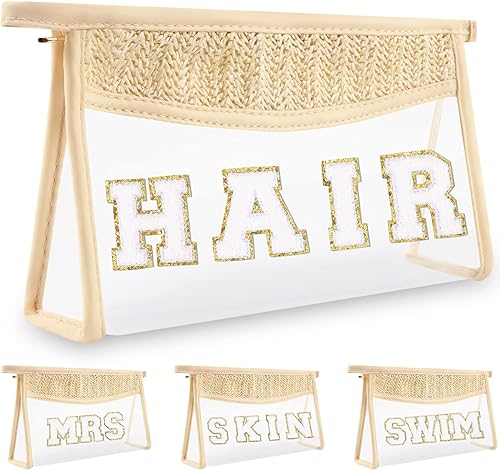 izuzta Bolsa de maquillaje transparente boho para mujeres y niñas, Cabello