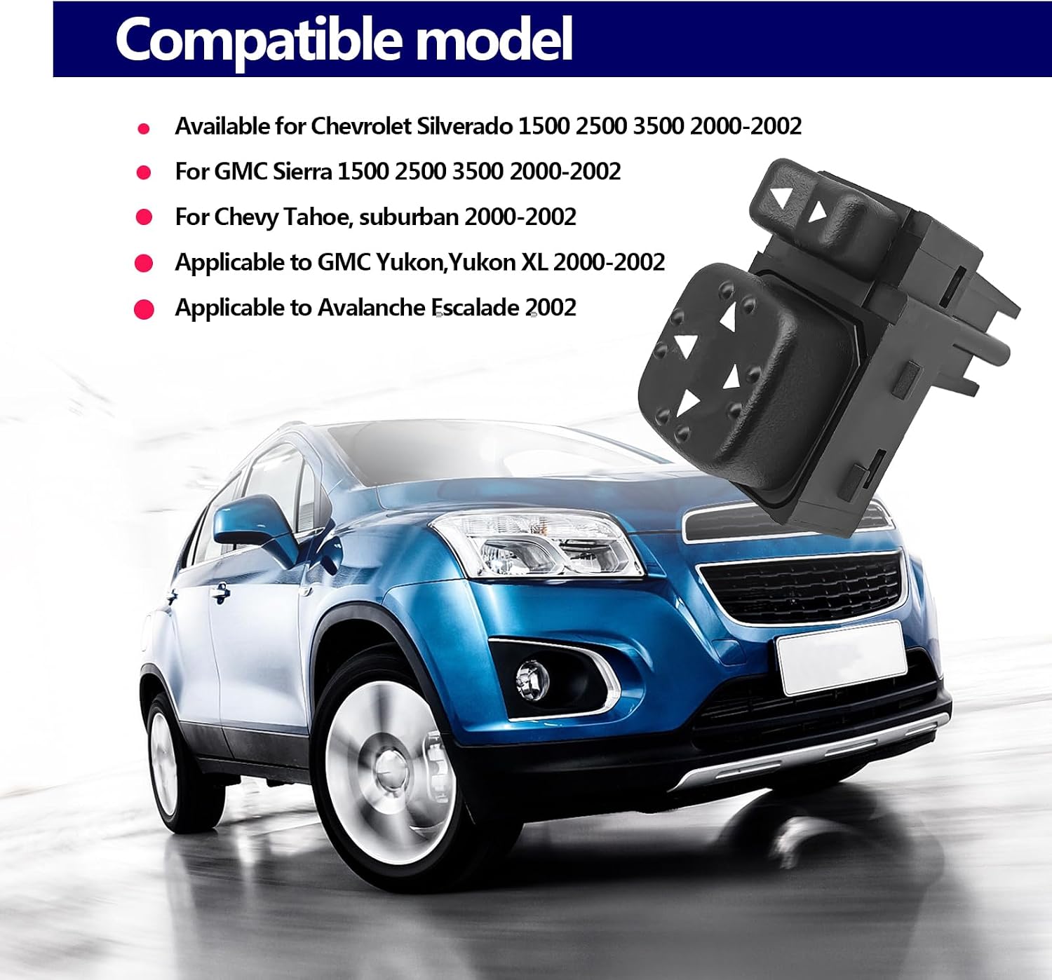 Front Left Driver Side Door Power Mirror Switch Compatible with Sierra Silverado 1500 2500 3500 TahoeSuburban Yukon Yukon XL Avalanche Escalade 2000-2002, Replace 15045085, 19259975