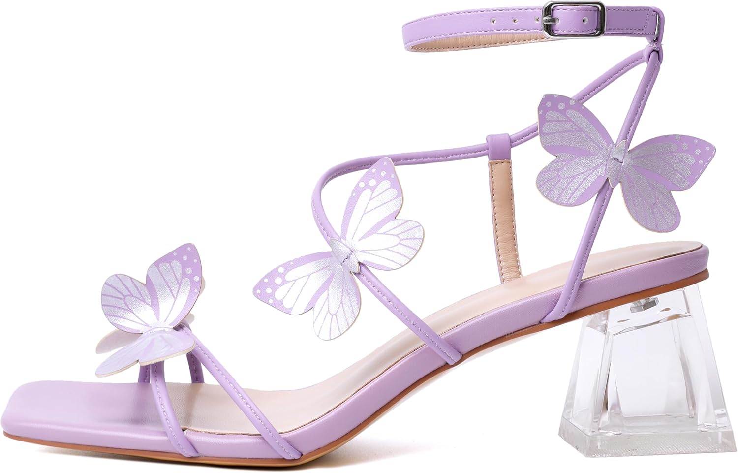 Zamikoo Women's Heeled Sandals Square Open Toe Ankle Strap Block Heels Strappy Clear Heels Chunky Low Heels
