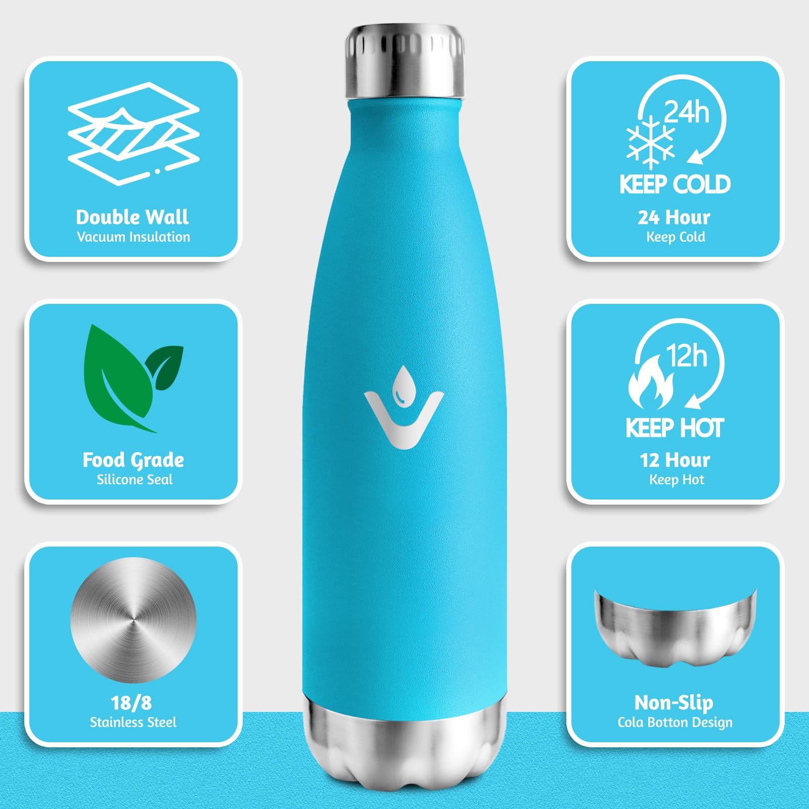 HoneyHolly Borraccia Termica Bambini, 500ML Acciaio Inossidabile 18/8, Borraccia Termiche, Senza BPA, Bottiglia Termica A Prova di Perdite, Termos per Scuola, Campeggio, Sport, Borracce