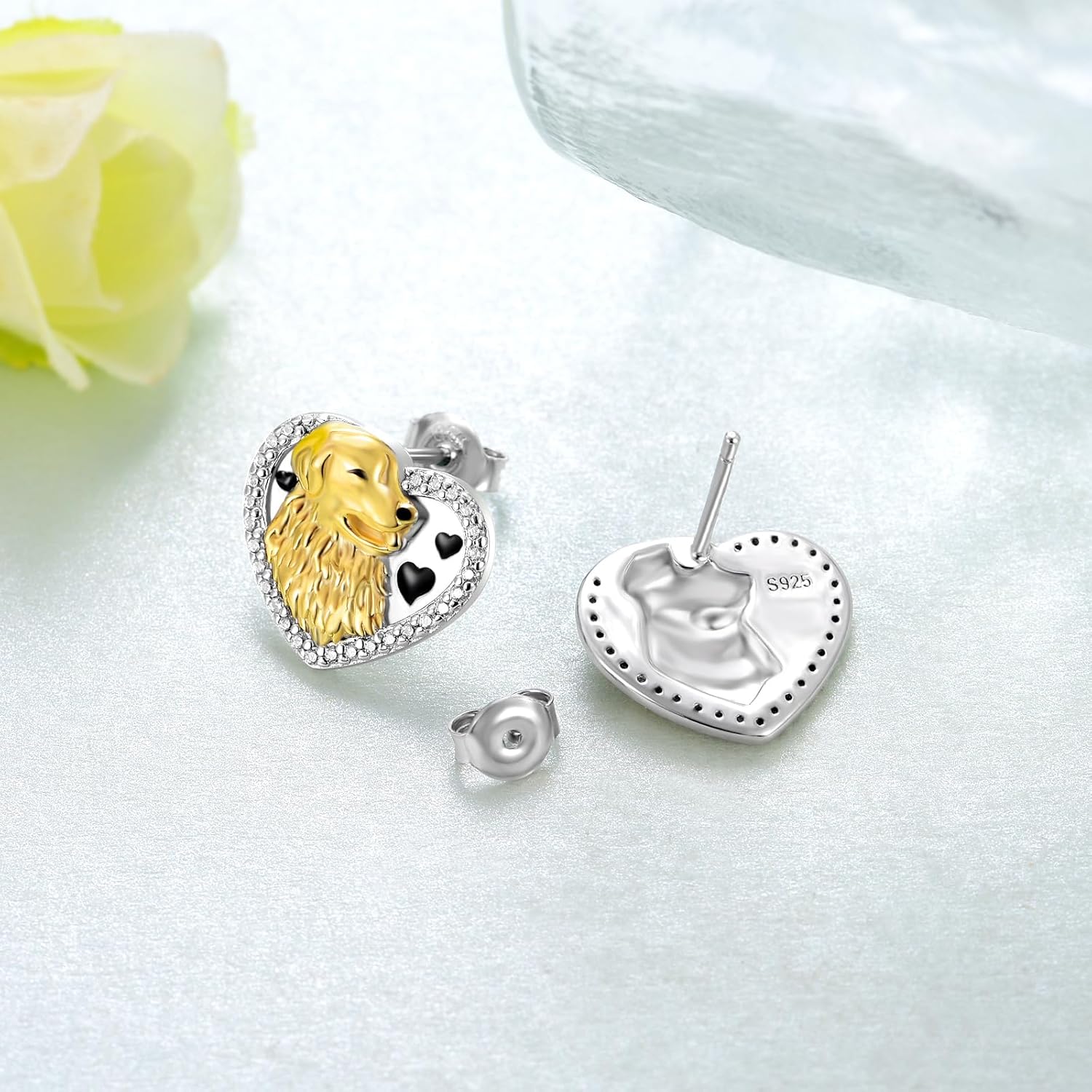 Sterling Silver Golden Retriever Dog Stud Earrings - Cute Animal Jewelry Gifts for Women Dog Lovers - Image 3