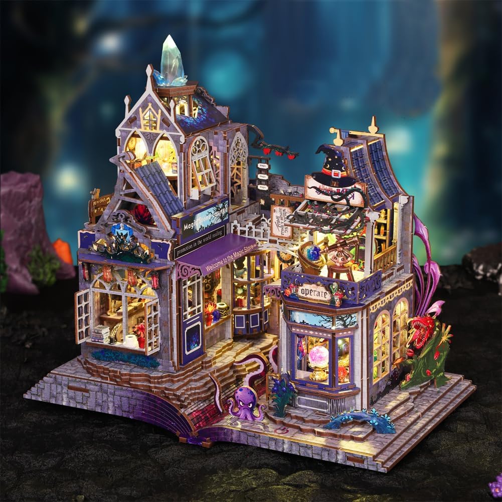 DIY Miniature Dollhouse Kit Magic Store Furniture Accessories Dolls House with LED Light Mini Mysterious Building Model Toy for Adult Teen Birthday Gift