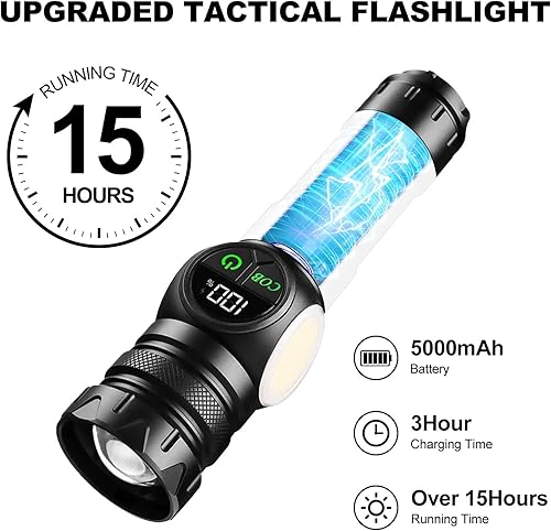 Miniatura 5 de Linterna recargable 3 en 1 de 5000 lúmenes, luz fuerte para exteriores de mazorca, haz de zoom de 5000 mAh, luz de flash LED con imán de falla de