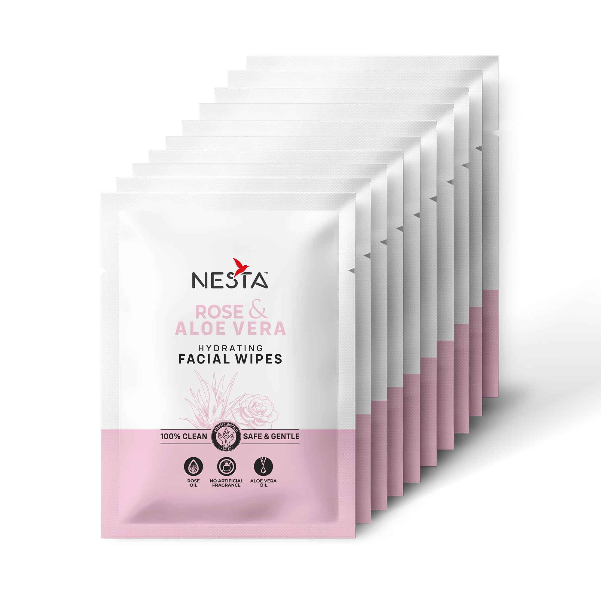 Nesta Essential Face Wipes Individually Wrapped Sachet | 10-IN-1 Pack | pH Balanced | Free from Alcohol, Paraben, Silicon | Nourishing Rose Set of 6 (10 x 6 Pouch= 60 Wipes)-image-49
