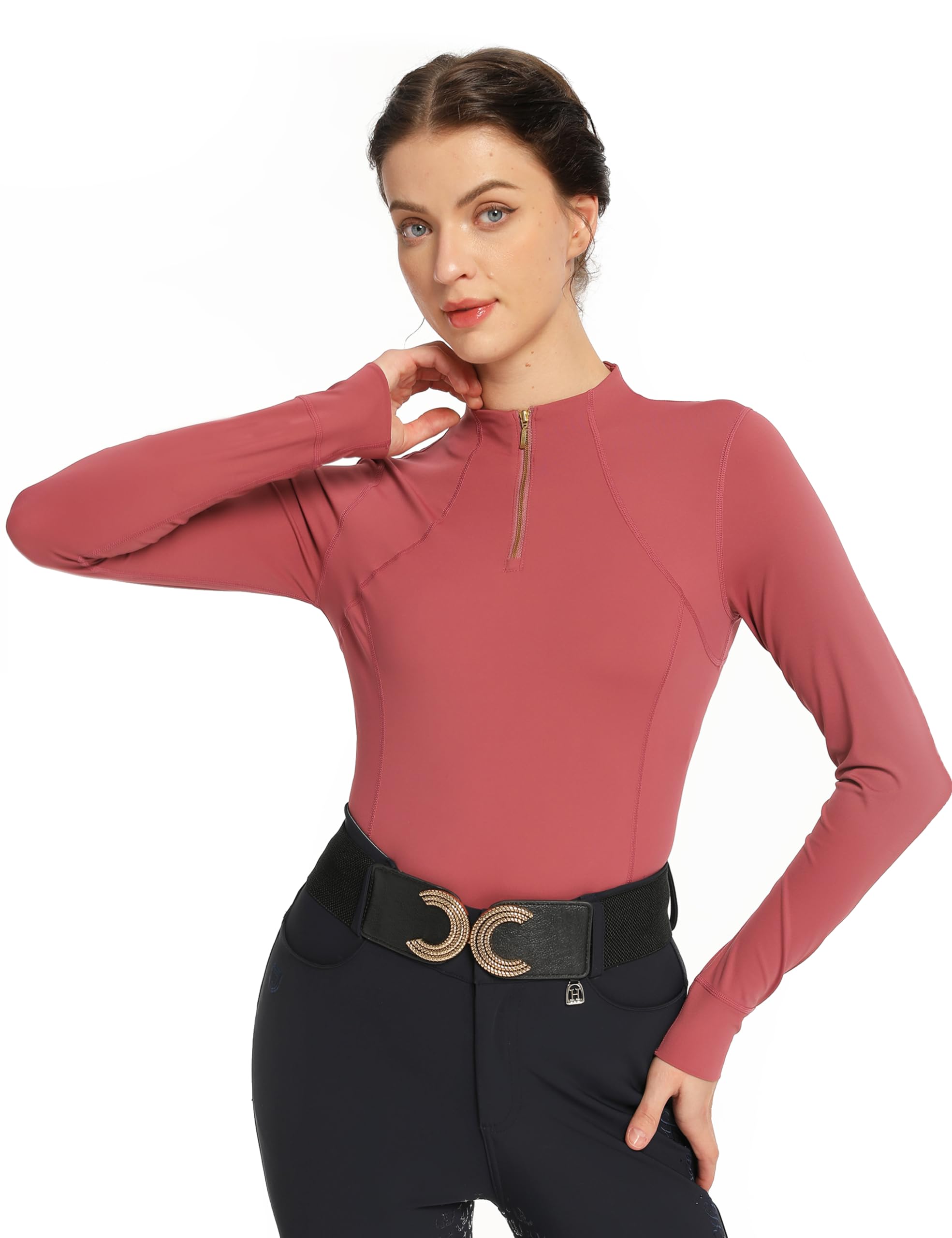 Harrison Howard Maglia da equitazione da donna, a maniche lunghe, con cerniera a 1/4