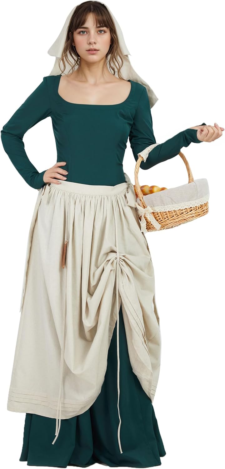 miccostumes Medieval Renaissance Apron Skirt and Coif Cap Medieval Peasant Cosplay Accessory for Halloween