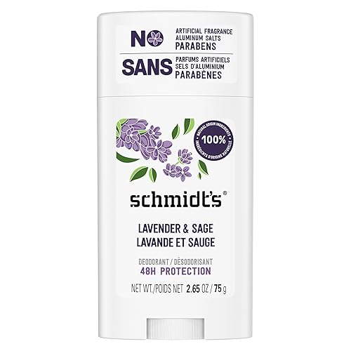 Schmidt's Desodorante vegano sin aluminio lavanda y salvia con protección contra olores las 24 horas, para mujeres y hombres, ingredientes