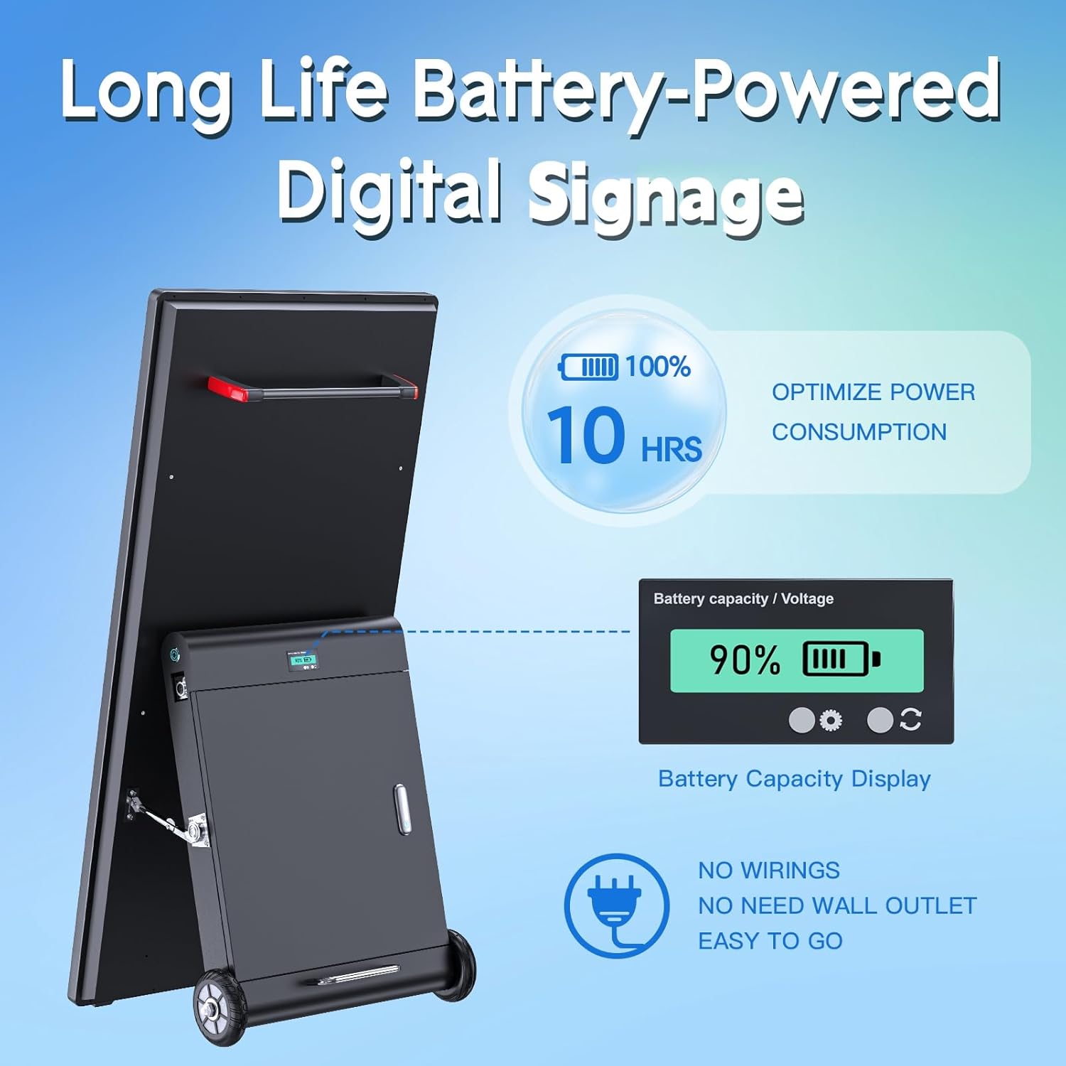 MWE 43 Inch Outdoor Digital Signage Display, Portable Battery Powered High Brightness Screen Advertising Display Kiosk, Movable Waterproof Standing Poster, Android OS