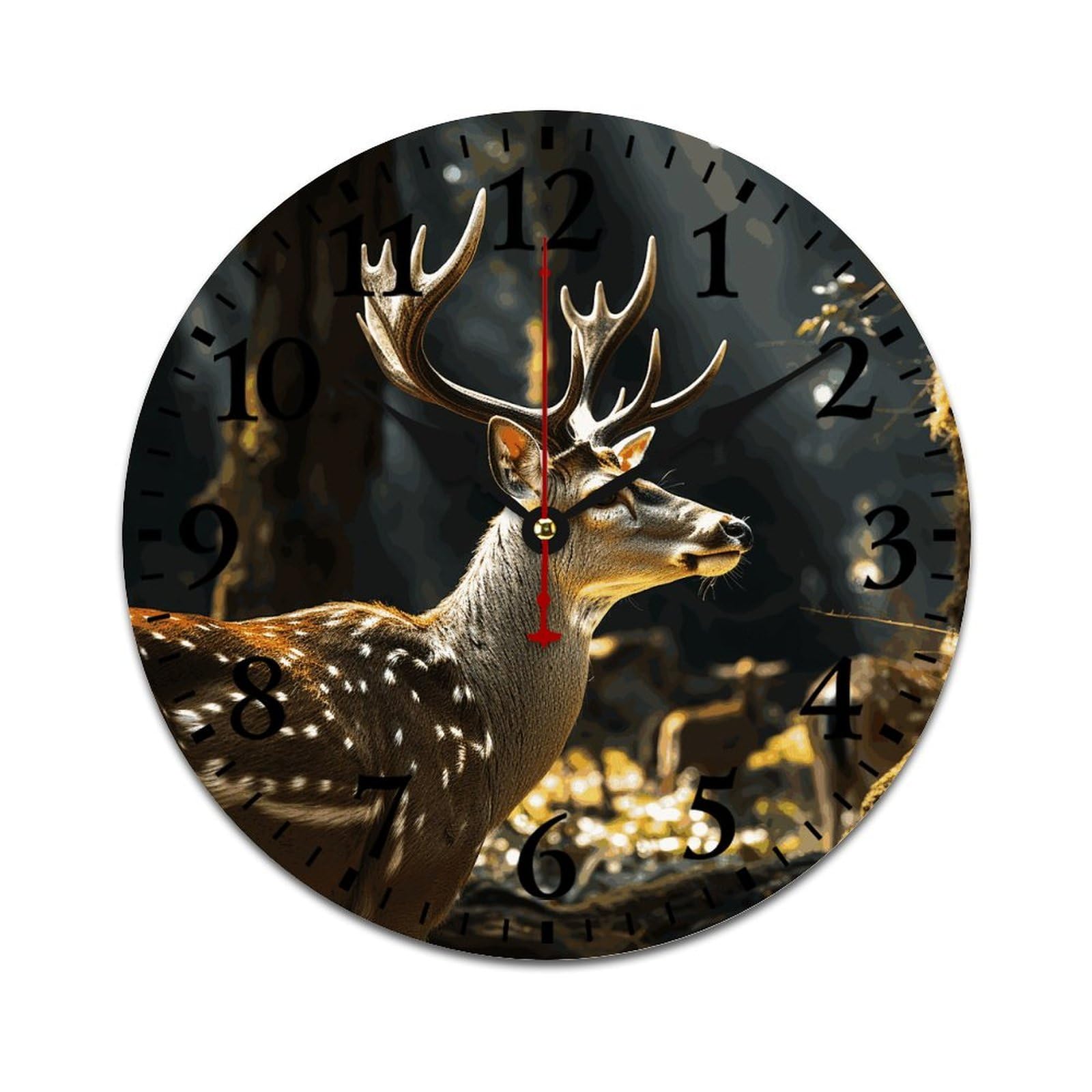 NTVOWPZO 10 Inch Wall Clock Wooden Deer in Wild Battery Operated Wall Clocks Silent Non-Ticking Square Wall Clock for Living Room Kitchen Home Office Wall Decorative Clocks