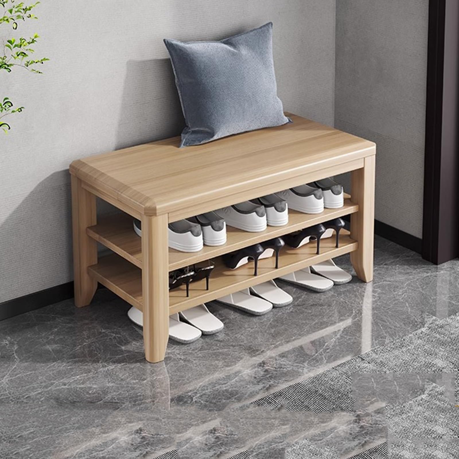 Étagère à chaussures en bois massif avec banc 80 cm pour rangement entrée