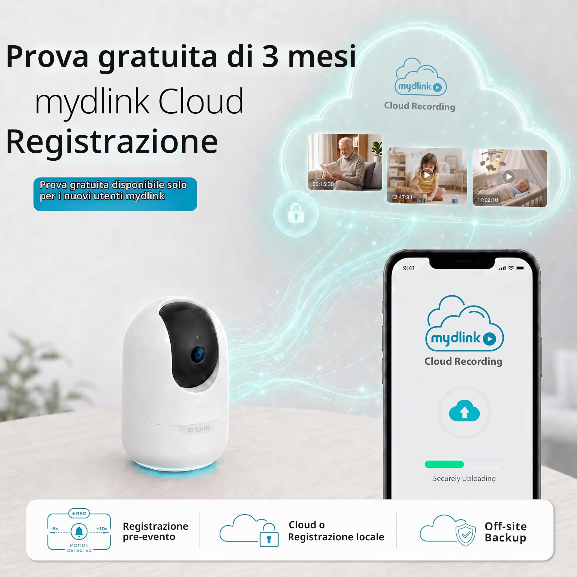 D-Link DCS-8610 Telecamera Wi-Fi Pan & Tilt 2.5K QHD, IA Persone e Cadute, Auto Tracking 360°, Visione Notturna, Audio 2 Vie, Dual Band, Ethernet, microSD, mydlink App