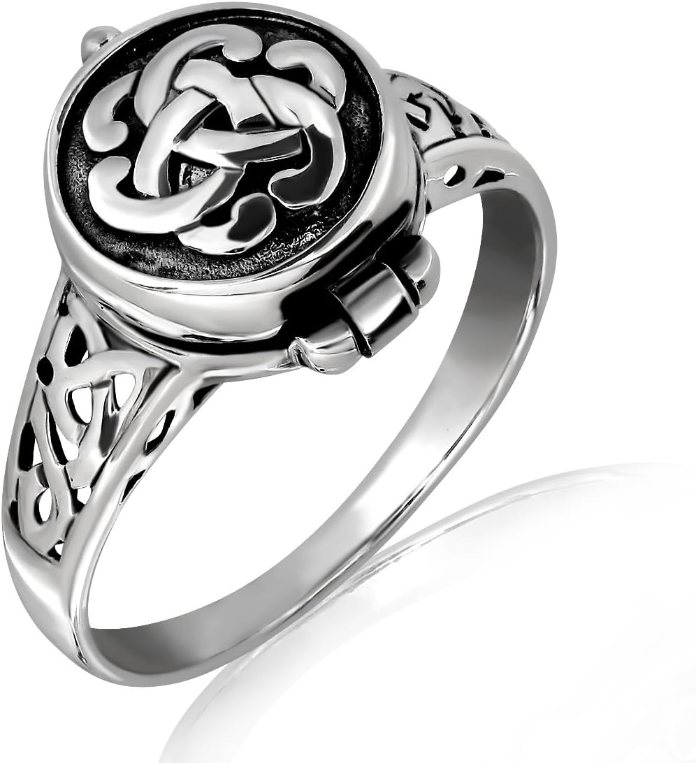 WithLoveSilver 925 Sterling Silver Triquetra Irish Celtic Knot Trinity Signet Locket Poison Ring for Women, Men
