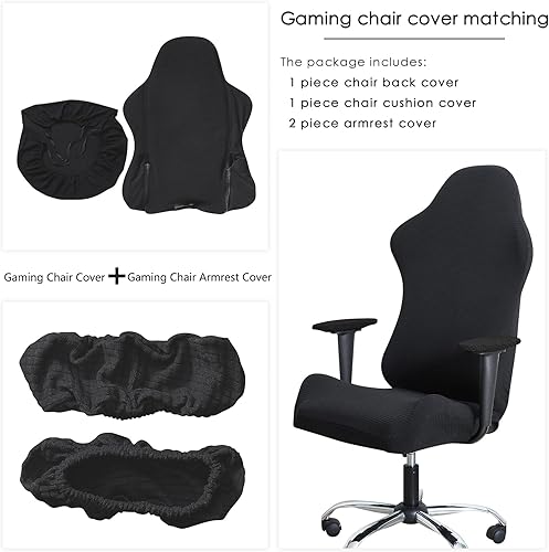 Miniatura 6 de Juego de fundas para sillas de videojuegos, color negro, para adultos, repelente al agua, jacquard de carreras, funda para silla de computadora con