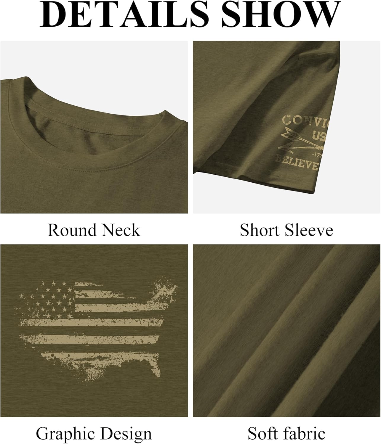 KESIHAN Mens American Patriotic T Shirts Freedom Shirt Men's Patriotic Graphic T-Shirt Crewneck Casual Top - Image 6