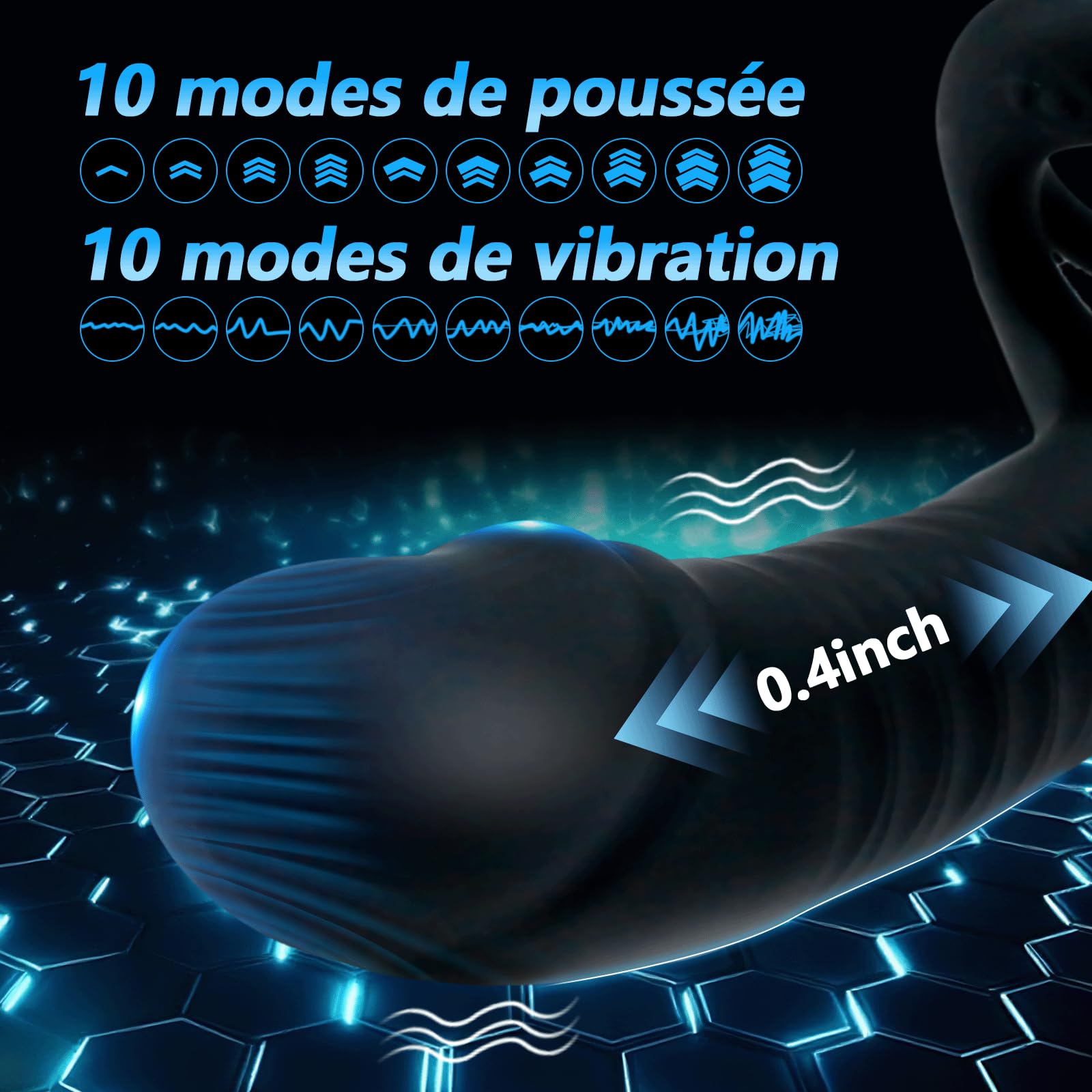 Gode Anal Vibromasseur Anneau Pénien Vibromasseurs Sex Toys Anneaux Pénis | Anals pour Couple avec 10 Modes de Propulsion et 10 Modes de Vibration Cock Ring Sex Toýs Prostate Hommes(Telecommande)